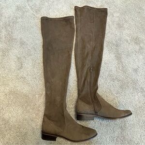 Aldo chocolate brown faux suede knee-high over the knee flat heeled boots Sz 9